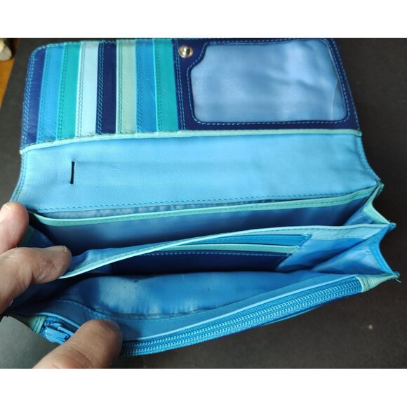 Mywalit Multi-Shade Blue Leather Wallet, NO Pen, Snap, Zip Close - Picture 2 of 6